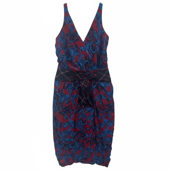 LAGENCE Red Blue Paisley Surplice Sleeveless Midi Dress - Picture 2 of 12